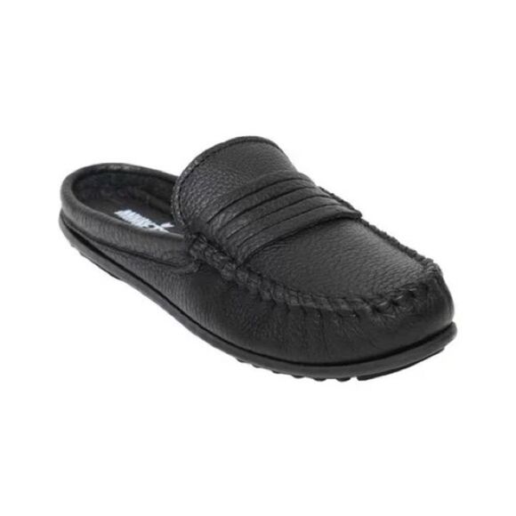 MINNETONKA Kate Black Leather Mule Moccasin Slide Slip On Pebbled Size 7 New - Picture 1 of 10